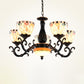 Stained Glass Mosaic Chandelier Lamp Tiffany 3/5/9 Lights Black Suspension Lighting Fixture for Living Room Clearhalo 'Ceiling Lights' 'Chandeliers' 'Close To Ceiling Lights' 'Industrial' 'Middle Century Chandeliers' 'Tiffany Chandeliers' 'Tiffany close to ceiling' 'Tiffany' Lighting' 296448