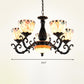 Stained Glass Mosaic Chandelier Lamp Tiffany 3/5/9 Lights Black Suspension Lighting Fixture for Living Room Clearhalo 'Ceiling Lights' 'Chandeliers' 'Close To Ceiling Lights' 'Industrial' 'Middle Century Chandeliers' 'Tiffany Chandeliers' 'Tiffany close to ceiling' 'Tiffany' Lighting' 296449