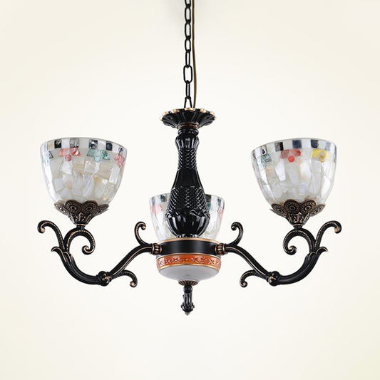 Stained Glass Mosaic Chandelier Lamp Tiffany 3/5/9 Lights Black Suspension Lighting Fixture for Living Room Clearhalo 'Ceiling Lights' 'Chandeliers' 'Close To Ceiling Lights' 'Industrial' 'Middle Century Chandeliers' 'Tiffany Chandeliers' 'Tiffany close to ceiling' 'Tiffany' Lighting' 296451