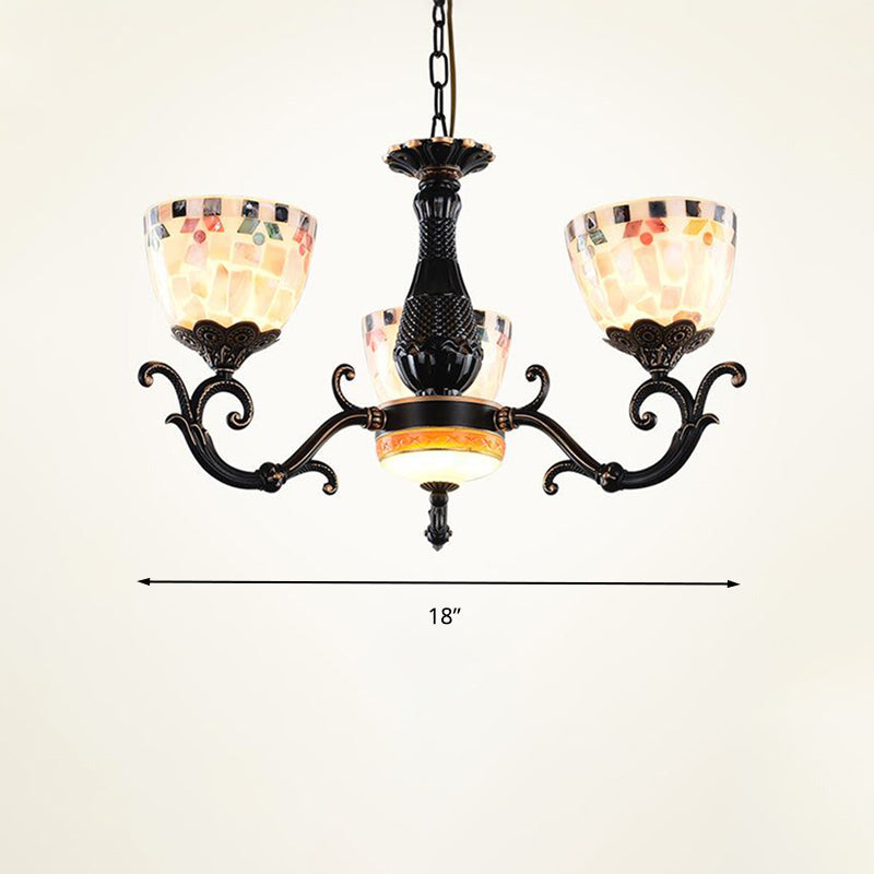 Stained Glass Mosaic Chandelier Lamp Tiffany 3/5/9 Lights Black Suspension Lighting Fixture for Living Room Clearhalo 'Ceiling Lights' 'Chandeliers' 'Close To Ceiling Lights' 'Industrial' 'Middle Century Chandeliers' 'Tiffany Chandeliers' 'Tiffany close to ceiling' 'Tiffany' Lighting' 296453