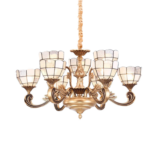 Gold Domed Shade Chandelier Light Fixture Tiffany 12 Lights Frosted Glass Hanging Lamp Kit Clearhalo 'Ceiling Lights' 'Chandeliers' 'Industrial' 'Middle Century Chandeliers' 'Tiffany Chandeliers' 'Tiffany close to ceiling' 'Tiffany' Lighting' 296471