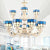 12 Lights Grid Patterned Chandelier Lighting Fixture Baroque White Stained Glass Pendant Light Kit White Clearhalo 'Ceiling Lights' 'Chandeliers' 'Industrial' 'Middle Century Chandeliers' 'Tiffany Chandeliers' 'Tiffany close to ceiling' 'Tiffany' Lighting' 296475