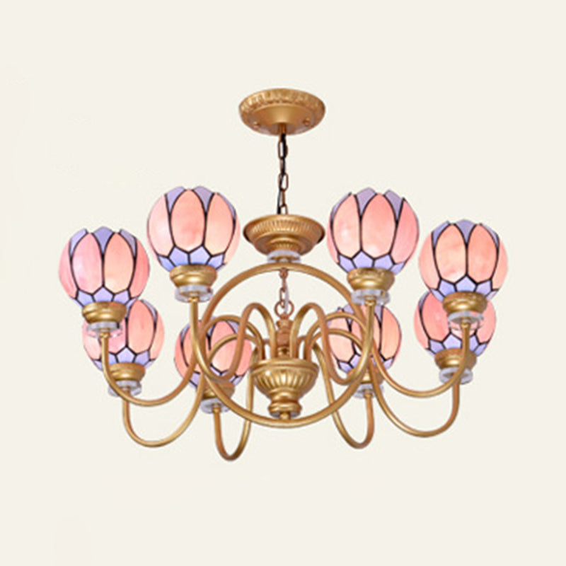 Gold 3/5/6 Lights Chandelier Pendant Light Tiffany Stained Glass Flower Ceiling Lamp for Living Room Clearhalo 'Ceiling Lights' 'Chandeliers' 'Close To Ceiling Lights' 'Industrial' 'Middle Century Chandeliers' 'Tiffany Chandeliers' 'Tiffany close to ceiling' 'Tiffany' Lighting' 296492