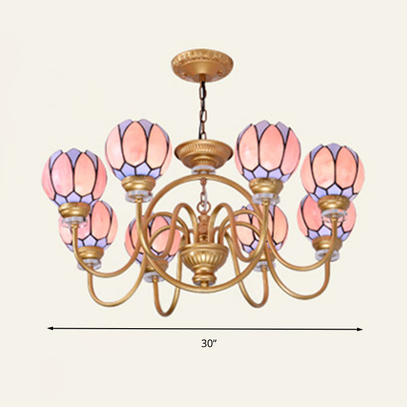 Gold 3/5/6 Lights Chandelier Pendant Light Tiffany Stained Glass Flower Ceiling Lamp for Living Room Clearhalo 'Ceiling Lights' 'Chandeliers' 'Close To Ceiling Lights' 'Industrial' 'Middle Century Chandeliers' 'Tiffany Chandeliers' 'Tiffany close to ceiling' 'Tiffany' Lighting' 296493