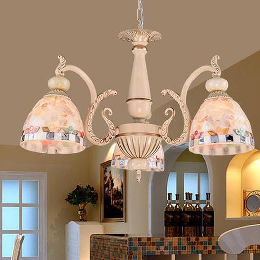 Mosaic Stained Glass Pendant Chandelier Mediterranean 3/5/9 Lights Beige Drop Lamp for Living Room 3 Beige Clearhalo 'Ceiling Lights' 'Chandeliers' 'Close To Ceiling Lights' 'Industrial' 'Middle Century Chandeliers' 'Tiffany Chandeliers' 'Tiffany close to ceiling' 'Tiffany' Lighting' 296531