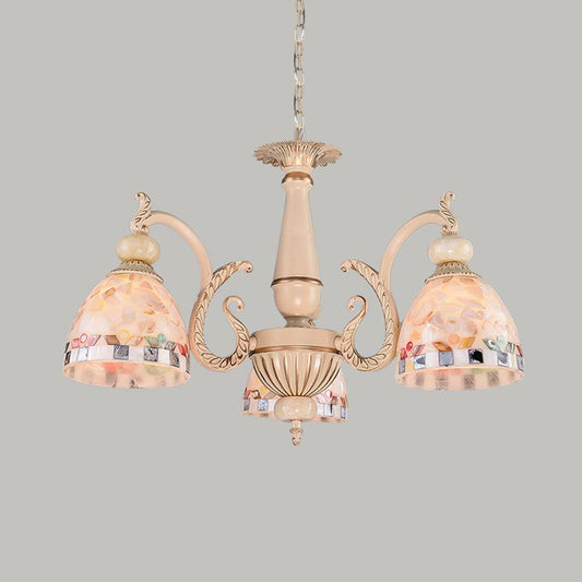 Mosaic Stained Glass Pendant Chandelier Mediterranean 3/5/9 Lights Beige Drop Lamp for Living Room Clearhalo 'Ceiling Lights' 'Chandeliers' 'Close To Ceiling Lights' 'Industrial' 'Middle Century Chandeliers' 'Tiffany Chandeliers' 'Tiffany close to ceiling' 'Tiffany' Lighting' 296532