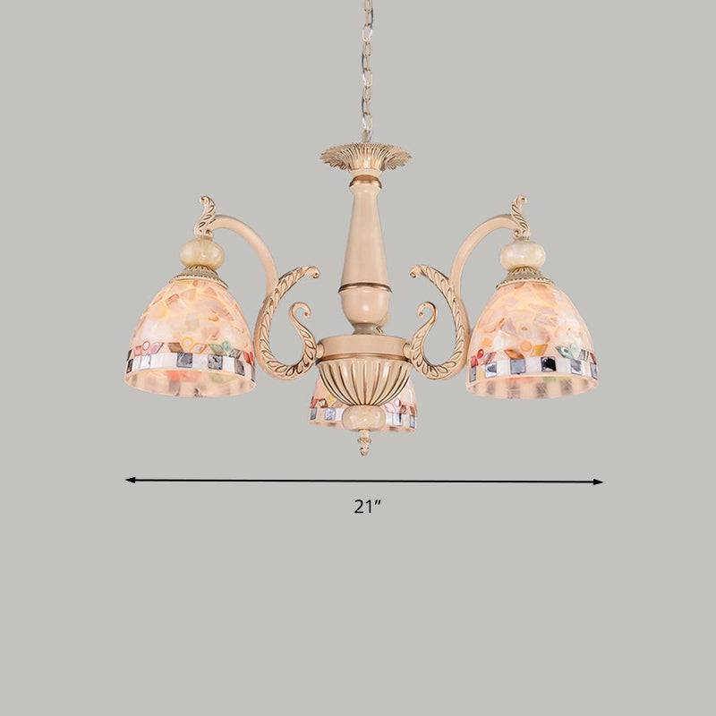 Mosaic Stained Glass Pendant Chandelier Mediterranean 3/5/9 Lights Beige Drop Lamp for Living Room Clearhalo 'Ceiling Lights' 'Chandeliers' 'Close To Ceiling Lights' 'Industrial' 'Middle Century Chandeliers' 'Tiffany Chandeliers' 'Tiffany close to ceiling' 'Tiffany' Lighting' 296533