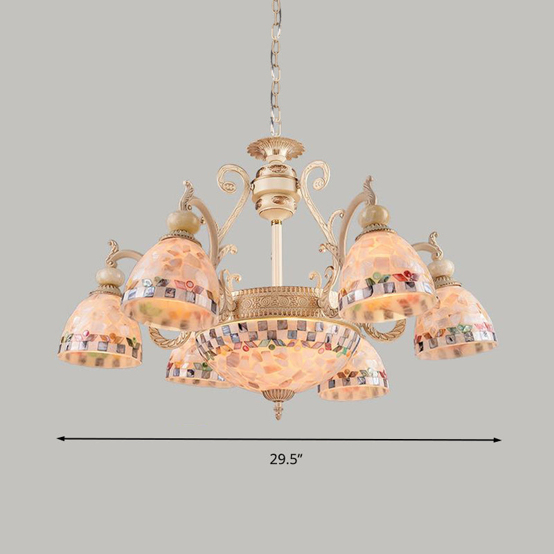 Mosaic Stained Glass Pendant Chandelier Mediterranean 3/5/9 Lights Beige Drop Lamp for Living Room Clearhalo 'Ceiling Lights' 'Chandeliers' 'Close To Ceiling Lights' 'Industrial' 'Middle Century Chandeliers' 'Tiffany Chandeliers' 'Tiffany close to ceiling' 'Tiffany' Lighting' 296537
