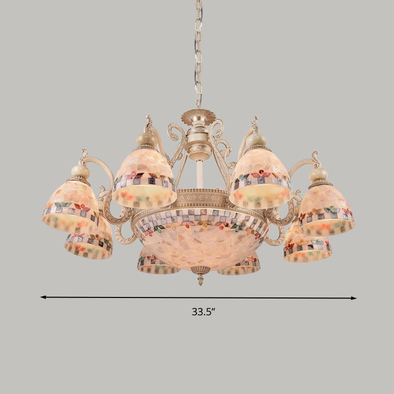 Mosaic Stained Glass Pendant Chandelier Mediterranean 3/5/9 Lights Beige Drop Lamp for Living Room Clearhalo 'Ceiling Lights' 'Chandeliers' 'Close To Ceiling Lights' 'Industrial' 'Middle Century Chandeliers' 'Tiffany Chandeliers' 'Tiffany close to ceiling' 'Tiffany' Lighting' 296539