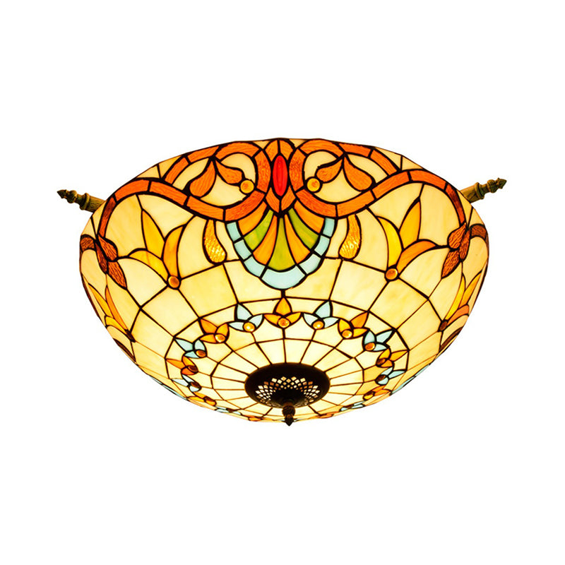 Baroque Dome Semi Flush Mount Lighting 5 Bulbs Handcrafted Stained Glass Close to Ceiling Lamp in White/Blue, 21.5"/25.5" W Clearhalo 'Ceiling Lights' 'Chandeliers' 'Close To Ceiling Lights' 'Close to ceiling' 'Glass shade' 'Glass' 'Semi-flushmount' 'Tiffany close to ceiling' 'Tiffany' Lighting' 296551