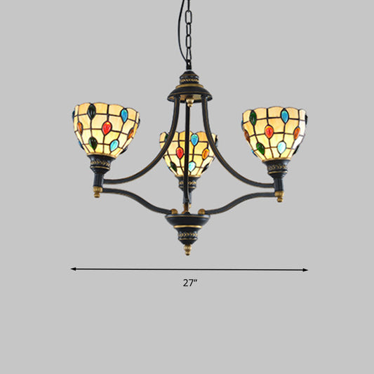 Beaded Chandelier Lighting Tiffany Style Stained Glass 3/6/8 Lights Black and Gold Ceiling Pendant Clearhalo 'Ceiling Lights' 'Chandeliers' 'Industrial' 'Middle Century Chandeliers' 'Tiffany Chandeliers' 'Tiffany close to ceiling' 'Tiffany' Lighting' 296622