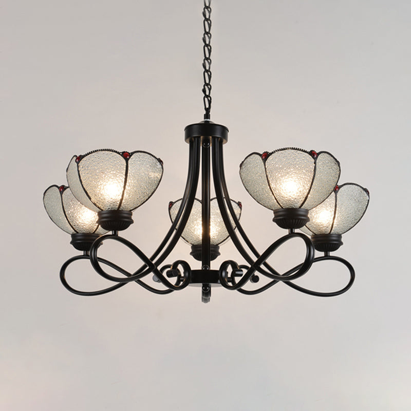 Tiffany Scalloped Chandelier Lamp 3/6/8 Lights Frosted Glass Hanging Light Fixture in Black Clearhalo 'Ceiling Lights' 'Chandeliers' 'Industrial' 'Middle Century Chandeliers' 'Tiffany Chandeliers' 'Tiffany close to ceiling' 'Tiffany' Lighting' 296650