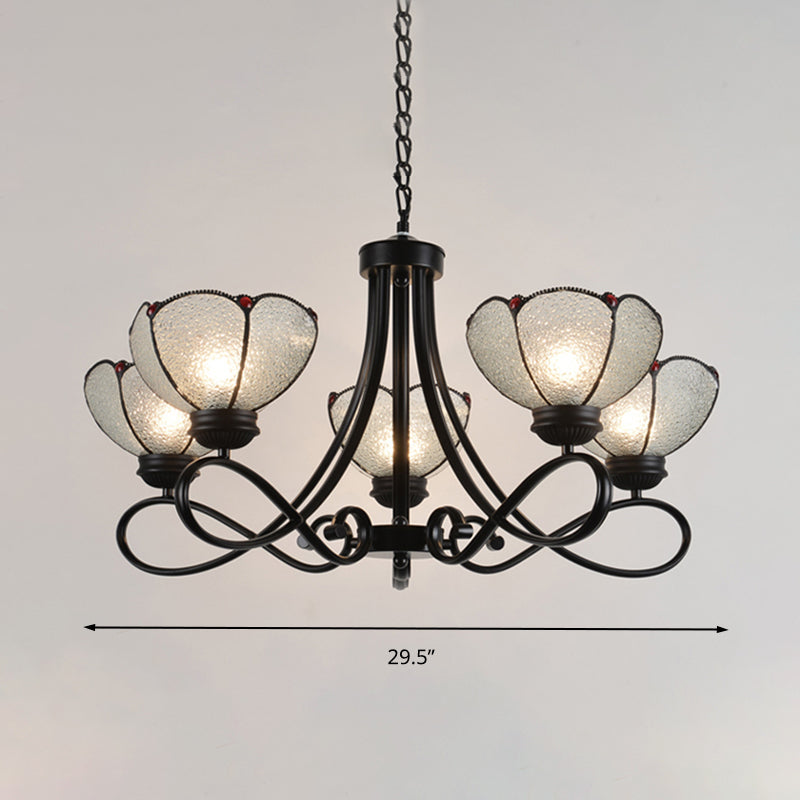 Tiffany Scalloped Chandelier Lamp 3/6/8 Lights Frosted Glass Hanging Light Fixture in Black Clearhalo 'Ceiling Lights' 'Chandeliers' 'Industrial' 'Middle Century Chandeliers' 'Tiffany Chandeliers' 'Tiffany close to ceiling' 'Tiffany' Lighting' 296651