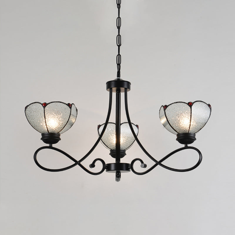 Tiffany Scalloped Chandelier Lamp 3/6/8 Lights Frosted Glass Hanging Light Fixture in Black Clearhalo 'Ceiling Lights' 'Chandeliers' 'Industrial' 'Middle Century Chandeliers' 'Tiffany Chandeliers' 'Tiffany close to ceiling' 'Tiffany' Lighting' 296653