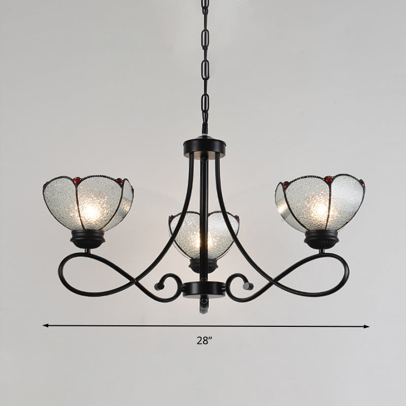 Tiffany Scalloped Chandelier Lamp 3/6/8 Lights Frosted Glass Hanging Light Fixture in Black Clearhalo 'Ceiling Lights' 'Chandeliers' 'Industrial' 'Middle Century Chandeliers' 'Tiffany Chandeliers' 'Tiffany close to ceiling' 'Tiffany' Lighting' 296654