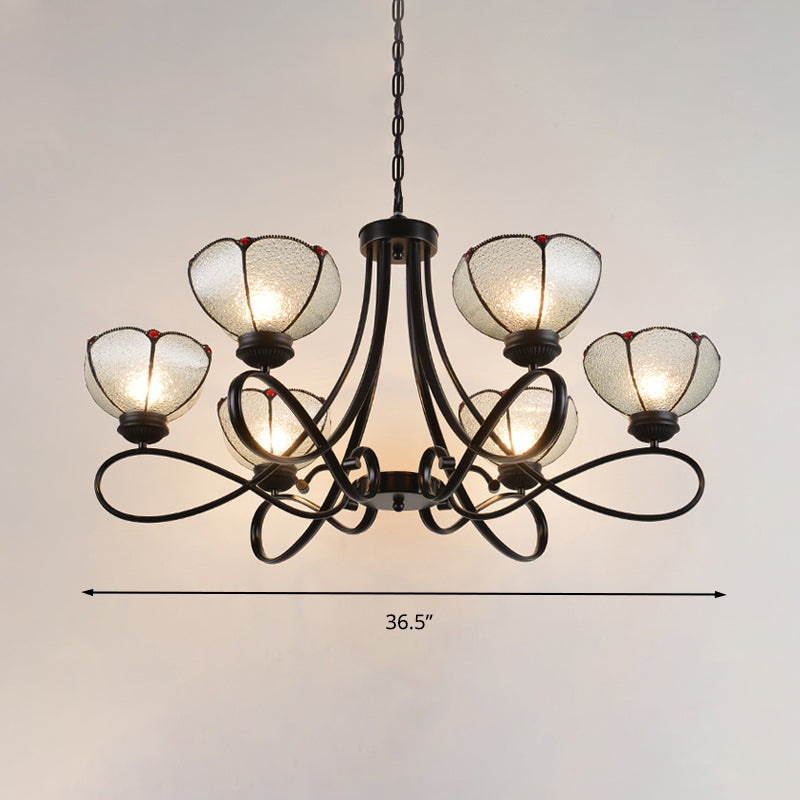 Tiffany Scalloped Chandelier Lamp 3/6/8 Lights Frosted Glass Hanging Light Fixture in Black Clearhalo 'Ceiling Lights' 'Chandeliers' 'Industrial' 'Middle Century Chandeliers' 'Tiffany Chandeliers' 'Tiffany close to ceiling' 'Tiffany' Lighting' 296658