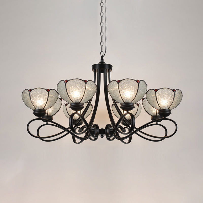 Tiffany Scalloped Chandelier Lamp 3/6/8 Lights Frosted Glass Hanging Light Fixture in Black Clearhalo 'Ceiling Lights' 'Chandeliers' 'Industrial' 'Middle Century Chandeliers' 'Tiffany Chandeliers' 'Tiffany close to ceiling' 'Tiffany' Lighting' 296660