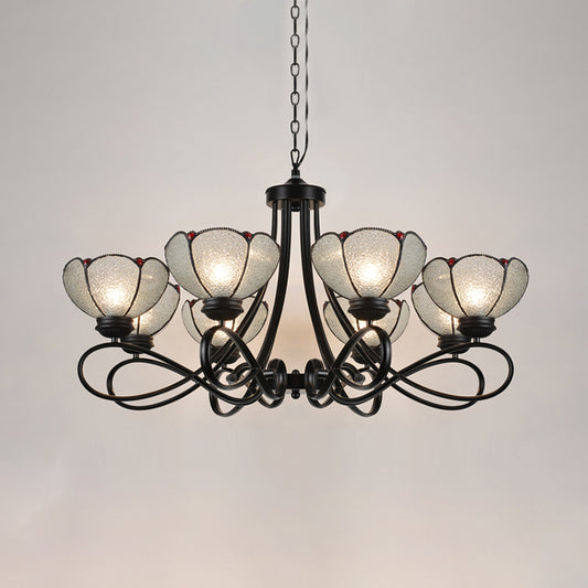 Tiffany Scalloped Chandelier Lamp 3/6/8 Lights Frosted Glass Hanging Light Fixture in Black Clearhalo 'Ceiling Lights' 'Chandeliers' 'Industrial' 'Middle Century Chandeliers' 'Tiffany Chandeliers' 'Tiffany close to ceiling' 'Tiffany' Lighting' 296660