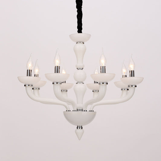 Sputnik Living Room Chandelier Lighting Antique Beige/White/Black Glass 10 Heads Chrome Hanging Pendant Lamp Clearhalo 'Ceiling Lights' 'Chandeliers' Lighting' options 296674