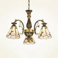 Stained Glass Conical Chandelier Light Fixture Mediterranean 3/5/11 Lights White/Antique Brass Ceiling Pendant Clearhalo 'Ceiling Lights' 'Chandeliers' 'Industrial' 'Middle Century Chandeliers' 'Tiffany Chandeliers' 'Tiffany close to ceiling' 'Tiffany' Lighting' 296703
