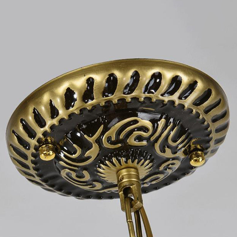 Stained Glass Conical Chandelier Light Fixture Mediterranean 3/5/11 Lights White/Antique Brass Ceiling Pendant Clearhalo 'Ceiling Lights' 'Chandeliers' 'Industrial' 'Middle Century Chandeliers' 'Tiffany Chandeliers' 'Tiffany close to ceiling' 'Tiffany' Lighting' 296705