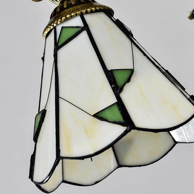 Stained Glass Conical Chandelier Light Fixture Mediterranean 3/5/11 Lights White/Antique Brass Ceiling Pendant Clearhalo 'Ceiling Lights' 'Chandeliers' 'Industrial' 'Middle Century Chandeliers' 'Tiffany Chandeliers' 'Tiffany close to ceiling' 'Tiffany' Lighting' 296706