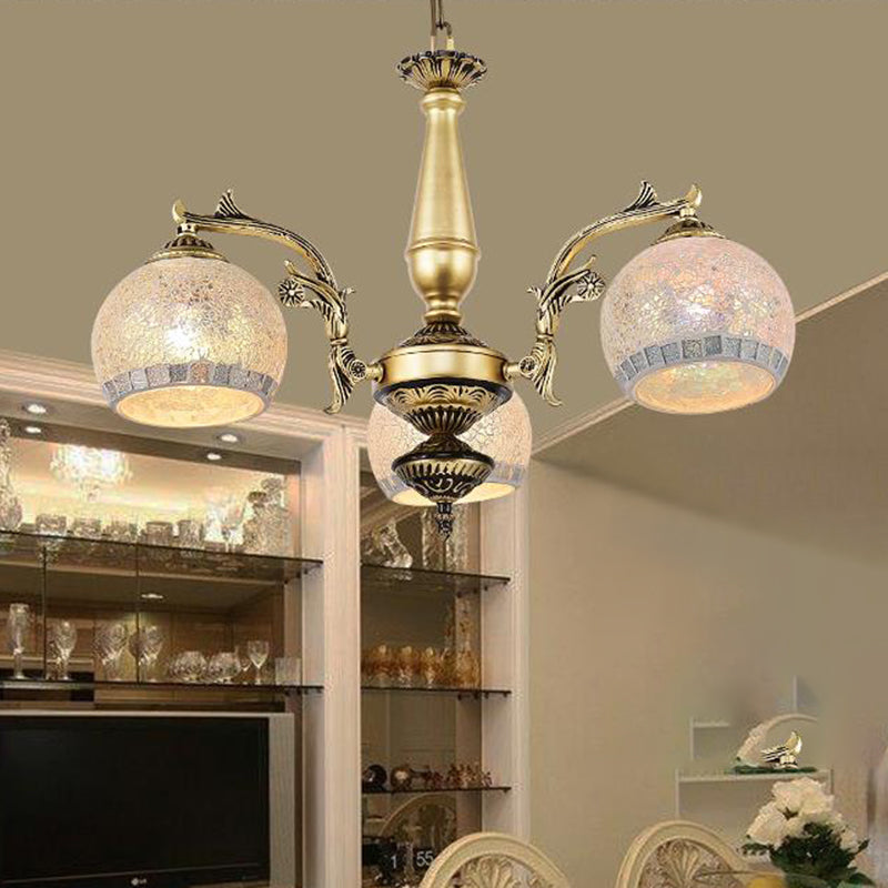 Antique Brass Globe Chandelier Lighting Fixture Baroque 3/5/11 Lights Frosted Glass Hanging Lamp 3 Antique Brass Clearhalo 'Ceiling Lights' 'Chandeliers' 'Industrial' 'Middle Century Chandeliers' 'Tiffany Chandeliers' 'Tiffany close to ceiling' 'Tiffany' Lighting' 296721
