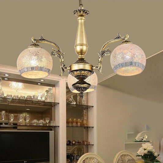 Antique Brass Globe Chandelier Lighting Fixture Baroque 3/5/11 Lights Frosted Glass Hanging Lamp 3 Antique Brass Clearhalo 'Ceiling Lights' 'Chandeliers' 'Industrial' 'Middle Century Chandeliers' 'Tiffany Chandeliers' 'Tiffany close to ceiling' 'Tiffany' Lighting' 296721