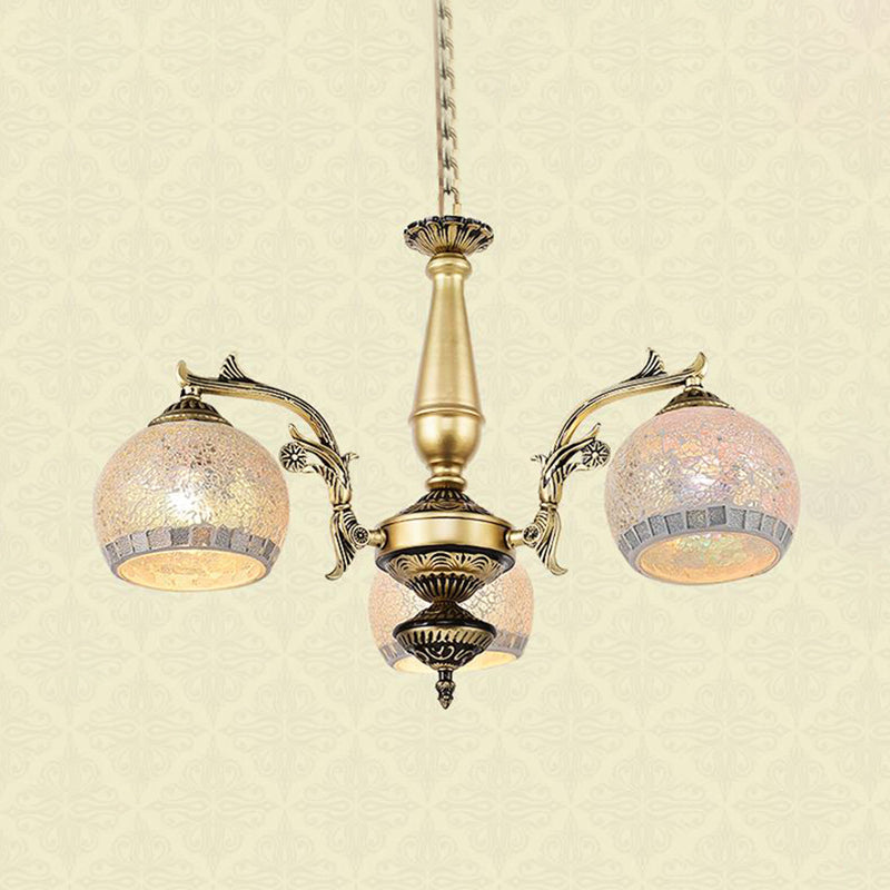 Antique Brass Globe Chandelier Lighting Fixture Baroque 3/5/11 Lights Frosted Glass Hanging Lamp Clearhalo 'Ceiling Lights' 'Chandeliers' 'Industrial' 'Middle Century Chandeliers' 'Tiffany Chandeliers' 'Tiffany close to ceiling' 'Tiffany' Lighting' 296722