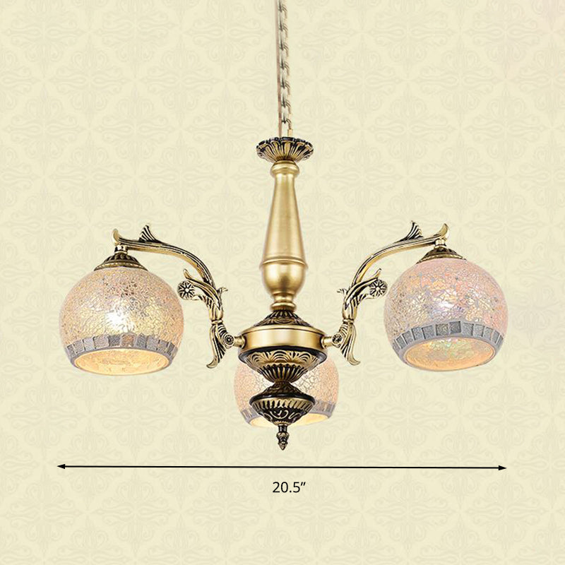 Antique Brass Globe Chandelier Lighting Fixture Baroque 3/5/11 Lights Frosted Glass Hanging Lamp Clearhalo 'Ceiling Lights' 'Chandeliers' 'Industrial' 'Middle Century Chandeliers' 'Tiffany Chandeliers' 'Tiffany close to ceiling' 'Tiffany' Lighting' 296723