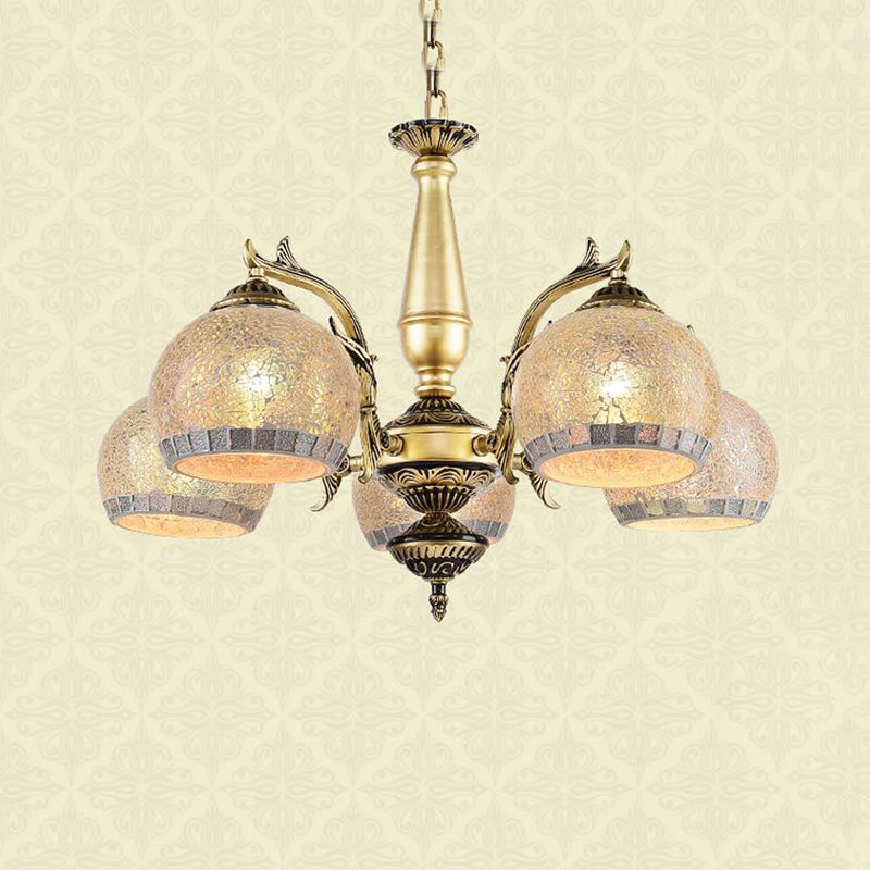 Antique Brass Globe Chandelier Lighting Fixture Baroque 3/5/11 Lights Frosted Glass Hanging Lamp 5 Antique Brass Clearhalo 'Ceiling Lights' 'Chandeliers' 'Industrial' 'Middle Century Chandeliers' 'Tiffany Chandeliers' 'Tiffany close to ceiling' 'Tiffany' Lighting' 296726