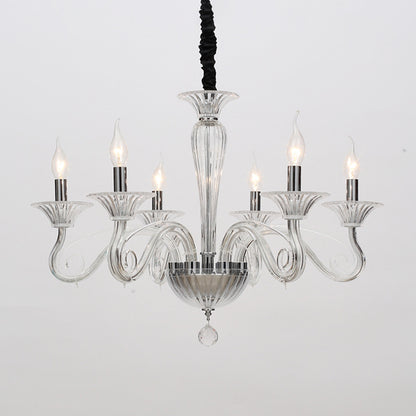 Traditional Curved Arm Pendant Chandelier 6/8/10 Heads White/Black/Blue Glass Ceiling Hanging Light with Spuntik Design 6 White Clearhalo 'Ceiling Lights' 'Chandeliers' Lighting' options 296730_0862eb50-9fff-4d03-b483-23652ed52610