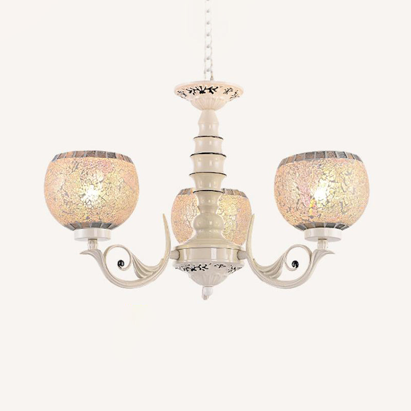 White 3/5/8 Lights Chandelier Pendant Light Tiffany Style Crackle Glass Ball Suspension Lighting Fixture Clearhalo 'Ceiling Lights' 'Chandeliers' 'Glass shade' 'Glass' 'Industrial' 'Middle Century Chandeliers' 'Tiffany Chandeliers' 'Tiffany close to ceiling' 'Tiffany' Lighting' 296743