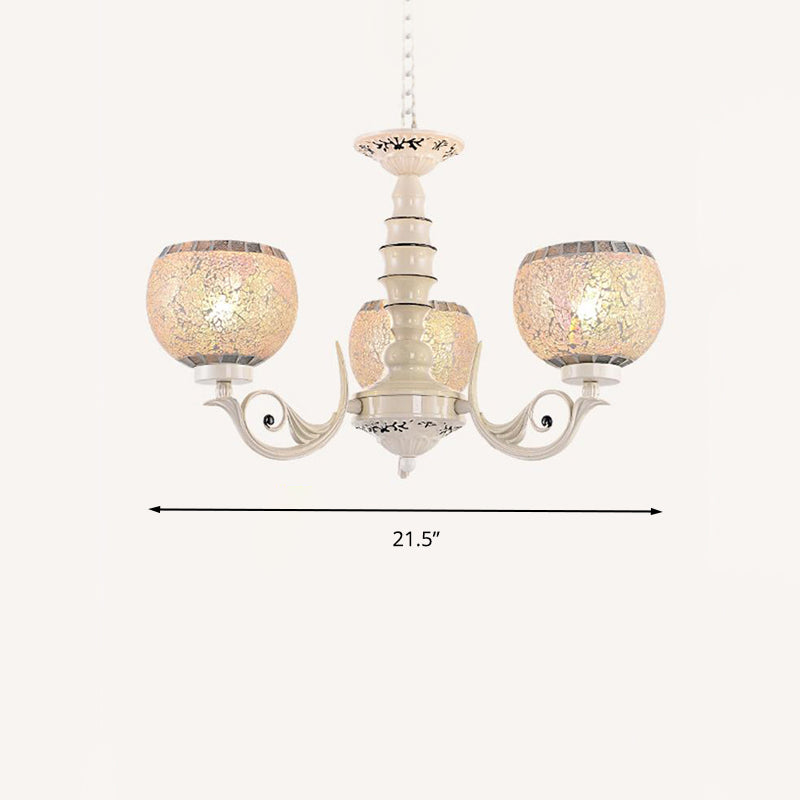 White 3/5/8 Lights Chandelier Pendant Light Tiffany Style Crackle Glass Ball Suspension Lighting Fixture Clearhalo 'Ceiling Lights' 'Chandeliers' 'Glass shade' 'Glass' 'Industrial' 'Middle Century Chandeliers' 'Tiffany Chandeliers' 'Tiffany close to ceiling' 'Tiffany' Lighting' 296744