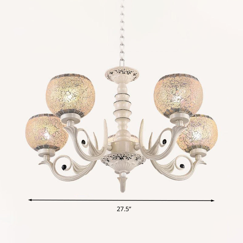 White 3/5/8 Lights Chandelier Pendant Light Tiffany Style Crackle Glass Ball Suspension Lighting Fixture Clearhalo 'Ceiling Lights' 'Chandeliers' 'Glass shade' 'Glass' 'Industrial' 'Middle Century Chandeliers' 'Tiffany Chandeliers' 'Tiffany close to ceiling' 'Tiffany' Lighting' 296748