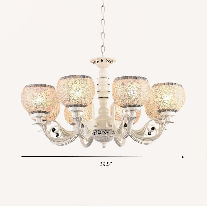 White 3/5/8 Lights Chandelier Pendant Light Tiffany Style Crackle Glass Ball Suspension Lighting Fixture Clearhalo 'Ceiling Lights' 'Chandeliers' 'Glass shade' 'Glass' 'Industrial' 'Middle Century Chandeliers' 'Tiffany Chandeliers' 'Tiffany close to ceiling' 'Tiffany' Lighting' 296752