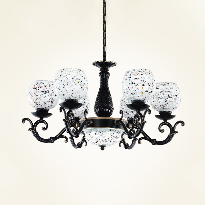 Arched Stained Glass Pendant Chandelier Mediterranean 4/6/9 Lights Black Hanging Ceiling Light Clearhalo 'Ceiling Lights' 'Chandeliers' 'Industrial' 'Middle Century Chandeliers' 'Tiffany Chandeliers' 'Tiffany close to ceiling' 'Tiffany' Lighting' 296762