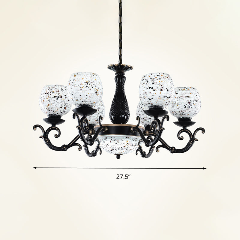 Arched Stained Glass Pendant Chandelier Mediterranean 4/6/9 Lights Black Hanging Ceiling Light Clearhalo 'Ceiling Lights' 'Chandeliers' 'Industrial' 'Middle Century Chandeliers' 'Tiffany Chandeliers' 'Tiffany close to ceiling' 'Tiffany' Lighting' 296763