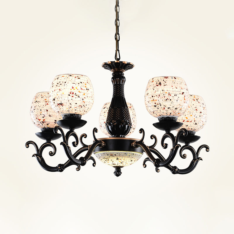 Arched Stained Glass Pendant Chandelier Mediterranean 4/6/9 Lights Black Hanging Ceiling Light Clearhalo 'Ceiling Lights' 'Chandeliers' 'Industrial' 'Middle Century Chandeliers' 'Tiffany Chandeliers' 'Tiffany close to ceiling' 'Tiffany' Lighting' 296765