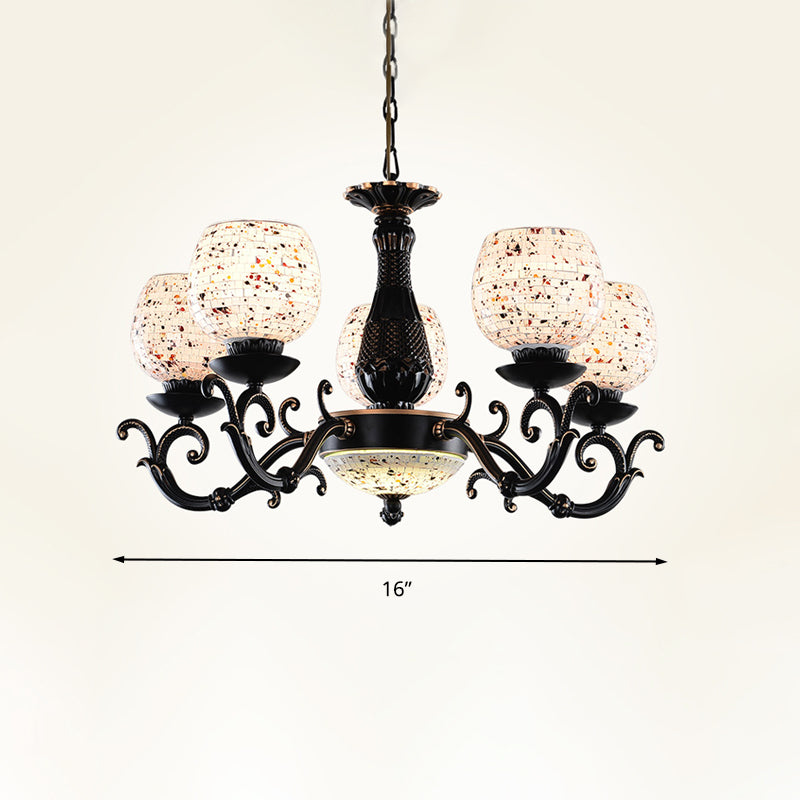Arched Stained Glass Pendant Chandelier Mediterranean 4/6/9 Lights Black Hanging Ceiling Light Clearhalo 'Ceiling Lights' 'Chandeliers' 'Industrial' 'Middle Century Chandeliers' 'Tiffany Chandeliers' 'Tiffany close to ceiling' 'Tiffany' Lighting' 296766