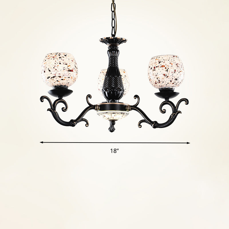 Arched Stained Glass Pendant Chandelier Mediterranean 4/6/9 Lights Black Hanging Ceiling Light Clearhalo 'Ceiling Lights' 'Chandeliers' 'Industrial' 'Middle Century Chandeliers' 'Tiffany Chandeliers' 'Tiffany close to ceiling' 'Tiffany' Lighting' 296770