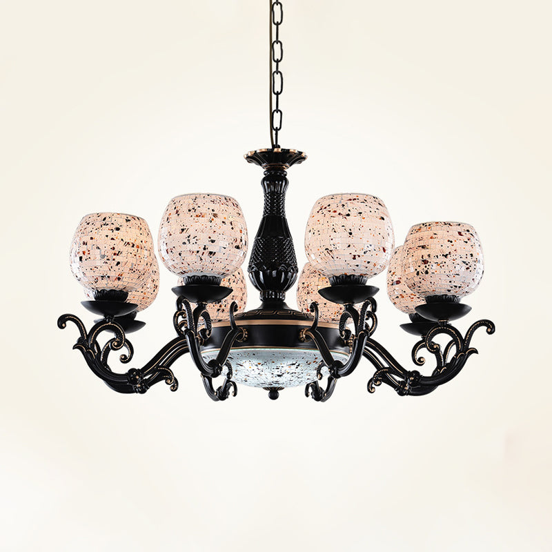 Arched Stained Glass Pendant Chandelier Mediterranean 4/6/9 Lights Black Hanging Ceiling Light Clearhalo 'Ceiling Lights' 'Chandeliers' 'Industrial' 'Middle Century Chandeliers' 'Tiffany Chandeliers' 'Tiffany close to ceiling' 'Tiffany' Lighting' 296772