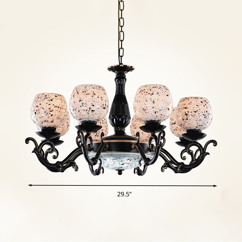 Arched Stained Glass Pendant Chandelier Mediterranean 4/6/9 Lights Black Hanging Ceiling Light Clearhalo 'Ceiling Lights' 'Chandeliers' 'Industrial' 'Middle Century Chandeliers' 'Tiffany Chandeliers' 'Tiffany close to ceiling' 'Tiffany' Lighting' 296773