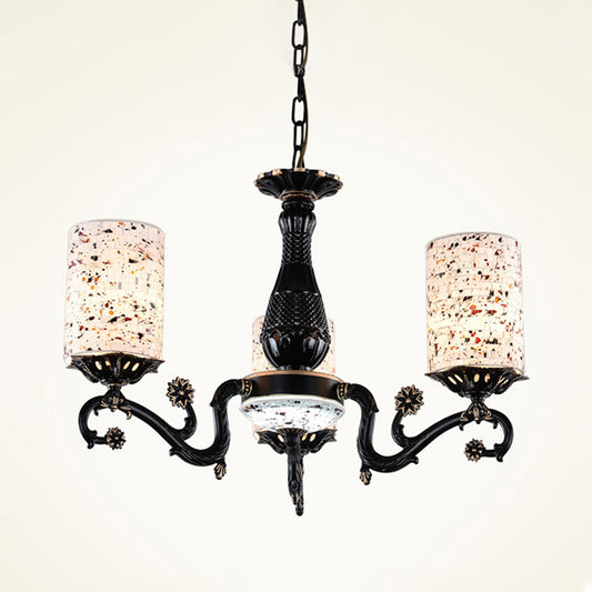 Black Cylinder Hanging Chandelier Mediterranean 4/6/9 Lights Stained Glass Suspension Pendant Light Clearhalo 'Ceiling Lights' 'Chandeliers' 'Close To Ceiling Lights' 'Industrial' 'Middle Century Chandeliers' 'Tiffany Chandeliers' 'Tiffany close to ceiling' 'Tiffany' Lighting' 296802