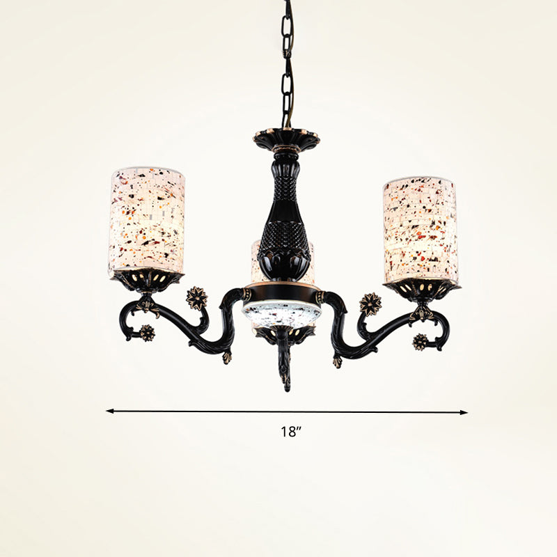 Black Cylinder Hanging Chandelier Mediterranean 4/6/9 Lights Stained Glass Suspension Pendant Light Clearhalo 'Ceiling Lights' 'Chandeliers' 'Close To Ceiling Lights' 'Industrial' 'Middle Century Chandeliers' 'Tiffany Chandeliers' 'Tiffany close to ceiling' 'Tiffany' Lighting' 296803