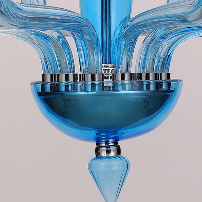 12 Bulbs Ceiling Chandelier Tradition Starburst White/Red/Blue Glass Hanging Pendant Light with Cone Fabric Shade Clearhalo 'Ceiling Lights' 'Chandeliers' Lighting' options 296823