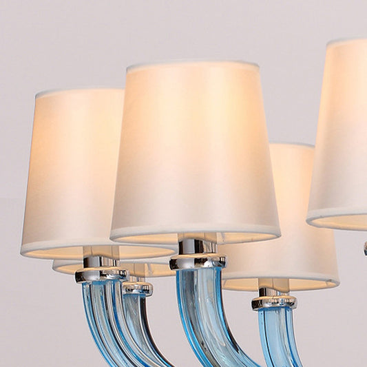 12 Bulbs Ceiling Chandelier Tradition Starburst White/Red/Blue Glass Hanging Pendant Light with Cone Fabric Shade Clearhalo 'Ceiling Lights' 'Chandeliers' Lighting' options 296825