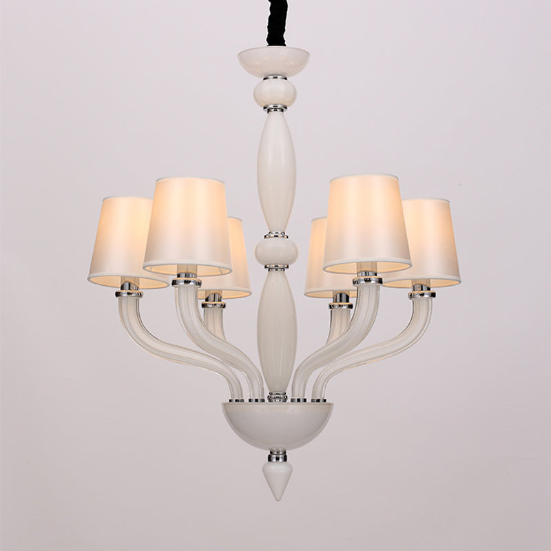 12 Bulbs Ceiling Chandelier Tradition Starburst White/Red/Blue Glass Hanging Pendant Light with Cone Fabric Shade Clearhalo 'Ceiling Lights' 'Chandeliers' Lighting' options 296828