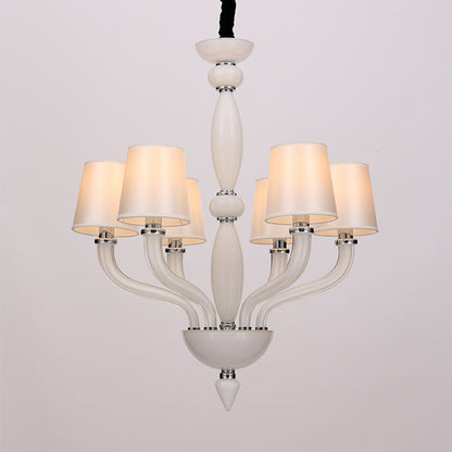 12 Bulbs Ceiling Chandelier Tradition Starburst White/Red/Blue Glass Hanging Pendant Light with Cone Fabric Shade White Clearhalo 'Ceiling Lights' 'Chandeliers' Lighting' options 296828_17e11506-dcc8-4d27-9a19-5e5e09996d09