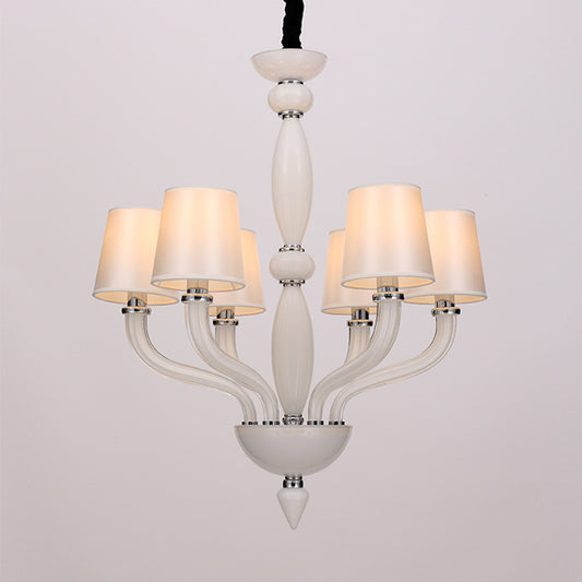 12 Bulbs Ceiling Chandelier Tradition Starburst White/Red/Blue Glass Hanging Pendant Light with Cone Fabric Shade Clearhalo 'Ceiling Lights' 'Chandeliers' Lighting' options 296828